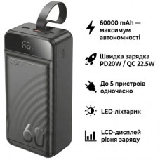 Батарея універсальна HOCO 60000mAh Element PD/20W, QC/22.5W, LED Lamp, Black (J123C / 714736)