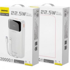 Батарея универсальная Dudao K15Pro 20000mAh PD/22.5W, QC, with built-in cables, White (6977196682447) - Фото