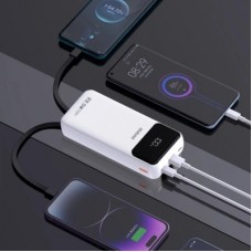 Батарея универсальная Dudao K15Pro 20000mAh PD/22.5W, QC, with built-in cables, White (6977196682447) - Фото