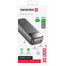 Батарея універсальна SWISSTEN 30000mAh POWER LINE II 22.5W PD QC Black (8595217490635) - Фото