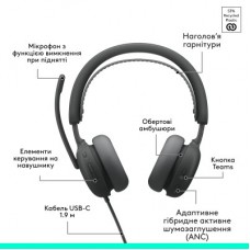 Наушники Logitech Zone Wired 2 for Business USB Graphite (981-001615) - Фото