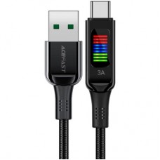 Дата кабель USB 2.0 AM to USB-C 1.2m 3A nylon with LED C7-04 black Acefast (6974316282785) - Фото