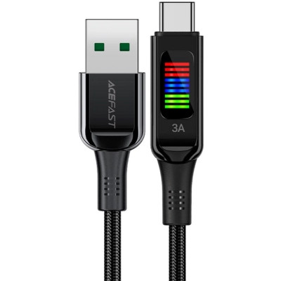 Дата кабель USB 2.0 AM to USB-C 1.2m 3A nylon with LED C7-04 black Acefast (6974316282785)
