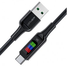 Дата кабель USB 2.0 AM to USB-C 1.2m 3A nylon with LED C7-04 black Acefast (6974316282785) - Фото