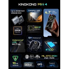 Компактний протиударний телефон Cubot KingKong Mini 4 6/128 GB, екран 4.7", батарея 4700 мА·год (Кінг Конг Міні 4) - Фото