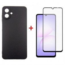 Чохол для мобільного телефона Dengos Carbon Kit for Samsung Galaxy A07 case + glass Black (DG-KM-162) - Фото