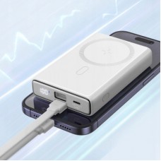 Батарея універсальна JOYROOM Magnetic Wireless 10000 mAh 20W QC, USB-C In/Out White (JR-PBM01 / 6941237112545) - Фото