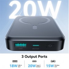 Батарея універсальна JOYROOM Magnetic Wireless 10000 mAh 20W PD, QC, USB-C In/Out Black (JR-W020 / 6941237118455) - Фото