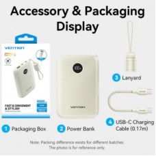 Батарея універсальна VENTION 10000 mAh 22,5W Fast Charging, USB-A, 2xUSB-C Beige (FKAN0-C) - Фото