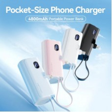 Батарея универсальная VENTION 4800mAh 22,5W PD, USB-C In/Out, LED display, with built-in Lightning cable Black (FHRB0) - Фото