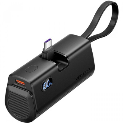Батарея универсальная VENTION 4800mAh 22,5W PD, USB-C In/Out, LED display, with built-in USB-C cable Black (FHQB0)