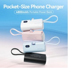 Батарея универсальная VENTION 4800mAh 22,5W PD, USB-C In/Out, LED display, with built-in USB-C cable Black (FHQB0) - Фото