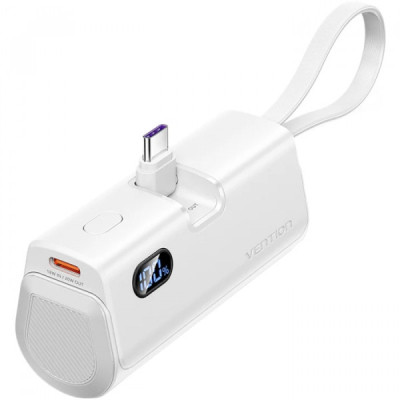 Батарея универсальная VENTION 4800mAh 22,5W PD, USB-C In/Out, LED display, with built-in USB-C cable White (FHQW0)