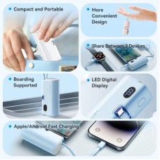 Батарея универсальная VENTION 4800mAh 22,5W PD, USB-C In/Out, LED display, with built-in USB-C cable White (FHQW0) - Фото