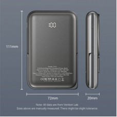 Батарея універсальна VENTION Magnetic Wireless 10000 mAh 20W PD USB-C In/Out, QI-15W Black (FHNB0) - Фото
