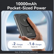 Батарея універсальна VENTION Magnetic Wireless 10000 mAh 20W PD USB-C In/Out, QI-15W Black (FHNB0) - Фото