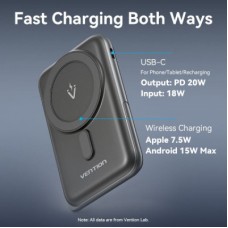Батарея універсальна VENTION Magnetic Wireless 10000 mAh 20W PD USB-C In/Out, QI-15W Black (FHNB0) - Фото