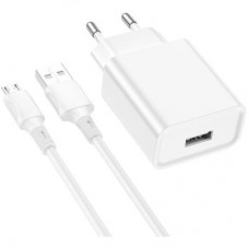Зарядний пристрій BOROFONE BA74A Aspirer USB + cable USB to Micro 5P White (6974443388664) - Фото