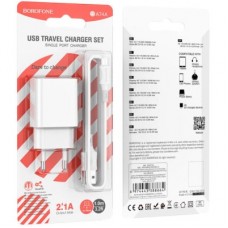 Зарядний пристрій BOROFONE BA74A Aspirer USB + cable USB to Micro 5P White (6974443388664) - Фото