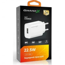 Зарядний пристрій Grand-X Quick Charge QС3.0, + cable USB -> Type C 1m white (CH-550WT) - Фото