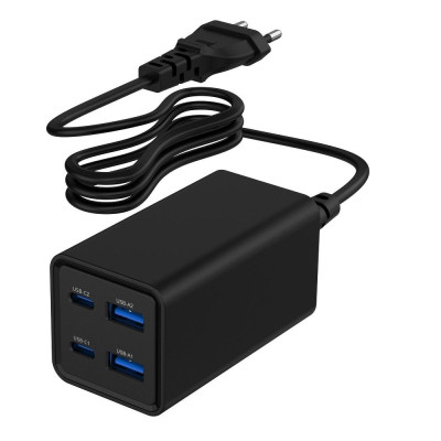 Зарядний пристрій Gembird 2xUSB-C PD65W + 2xUSB QC 3.0 30 W black (TA-UC-2A2C-PD65-01-BK)