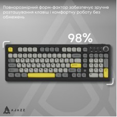 Клавіатура Ajazz AF98 Plus Wireless/Bluetooth/USB UA Black/Grey/Yellow (AF98-PLUS-BGY) Клавіатура Ajazz AF98 Plus Wireless/Bluetooth/USB UA Black/Grey/Yellow (AF98-PLUS-BGY) - Фото