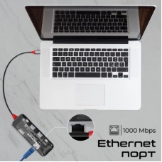 Концентратор Promate USB-C 8-in-1 USB-C PD100W + HDMI 4K60Hz + USBC + 2xUSB 3.0 + RJ45 1000Mbps + SD/MicroSD grey (transhub-mini) - Фото