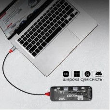 Концентратор Promate USB-C 8-in-1 USB-C PD100W + HDMI 4K60Hz + USBC + 2xUSB 3.0 + RJ45 1000Mbps + SD/MicroSD grey (transhub-mini) - Фото