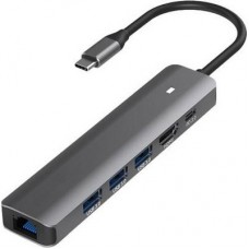 Концентратор Blueendless USB-C 6-in-1 3xUSB 3.0 + HDMI + RJ45 + USB-C PD100W (CA913909) - Фото