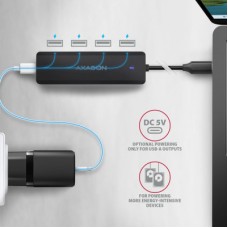 Концентратор AXAGON USB-C to 4xUSB 3.0 black (HUE-C1C) - Фото