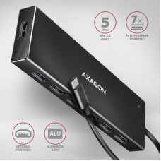 Концентратор AXAGON USB-C to 7xUSB 3.0 black (HUE-F7C) - Фото