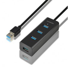Концентратор AXAGON USB 3.1 to 4xUSB 3.0 1.2m + cable USB to Micro 5P black (HUE-S2BL) - Фото