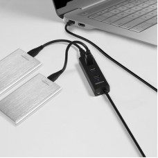 Концентратор AXAGON USB 3.1 to 4xUSB 3.0 1.2m + power adapter + cable USB to Micro 5P black (HUE-S2BP) - Фото