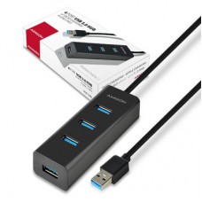 Концентратор AXAGON USB 3.1 to 4xUSB 3.0 1.2m + cable USB to Micro 5P black (HUE-S2BL) - Фото