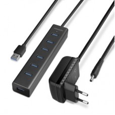Концентратор AXAGON USB 3.1 to 7xUSB 3.0 + power adapter black (HUE-SA7BP) - Фото