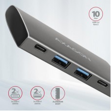 Концентратор AXAGON USB-C to 2xUSB-A + 2xUSB-C 10Gbps 0.13m gray (HMC-4G2) - Фото