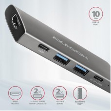 Концентратор AXAGON USB-C to 2xUSB-A + 2xUSB-C + HDMI 0.13m gray (HMC-5G2) - Фото