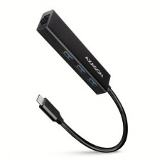 Концентратор AXAGON USB-C to 3xUSB-A + RJ45 0.2m metal black (HMC-GL3A) - Фото