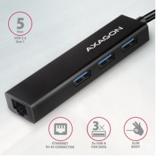 Концентратор AXAGON USB-C to 3xUSB-A + RJ45 0.2m metal black (HMC-GL3A) - Фото