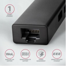 Концентратор AXAGON USB-C to 3xUSB-A + RJ45 0.2m metal black (HMC-GL3A) - Фото