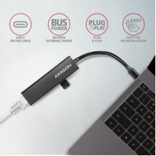 Концентратор AXAGON USB-C to 3xUSB-A + RJ45 0.2m metal black (HMC-GL3A) - Фото