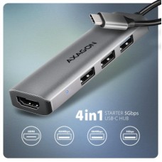 Концентратор AXAGON USB-C to 3xUSB-A + HDMI 0.15m gray (HMC-H3A) - Фото