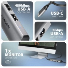 Концентратор AXAGON USB-C to 3xUSB-A + HDMI 0.15m gray (HMC-H3A) - Фото