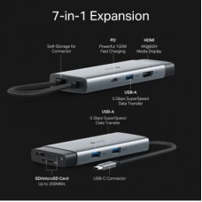 Концентратор TP-Link USB-C 7-in-1 3xUSB + HDMI + SD/TF + USB-C PD100W (UH7021C) - Фото