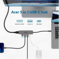 Концентратор Acer USB-C 5-in-1 3xUSB 3.0 + HDMI + USB-C gray (HP.DSCAB.021) - Фото