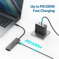 Концентратор Acer USB-C 5-in-1 3xUSB 3.0 + HDMI + USB-C gray (HP.DSCAB.021) - Фото