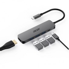 Концентратор Acer USB-C 5-in-1 3xUSB 3.0 + HDMI + USB-C gray (HP.DSCAB.021) - Фото
