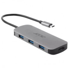 Концентратор Acer USB-C 7-in-1 3xUSB 3.2 + HDMI + USB-C + PD + SD gray (HP.DSCAB.018) - Фото