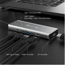 Концентратор J5create USB-C 7-in-1 USB 3.2 + USB-C PD + HDMI 4K + DisplayPort + SD/TF gray (JCD401-N) - Фото
