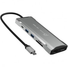 Концентратор J5create USB-C 9-in-1 2xUSB 3.2 + 2xUSB-C PD + 2xHDMI 4K + DisplayPort + SD/TF + RJ45 1000Mbps gray (JCD397-N) - Фото